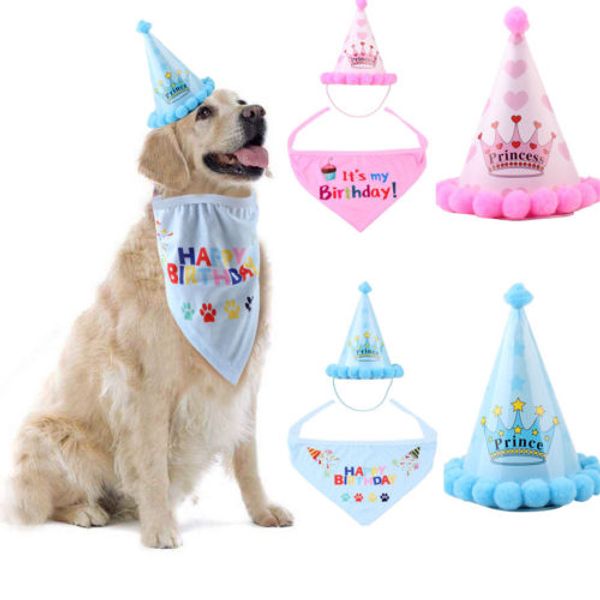 

2019 cute pets dog headwear accessory cat dog birthday hat scarf for pet cat puppy party costumes accessory
