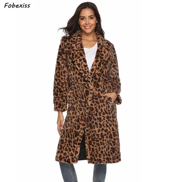 

2019 warm winter coat women oversized double breasted pocket long sleeve vintage leopard gothic streetwear parka coat women, Tan;black
