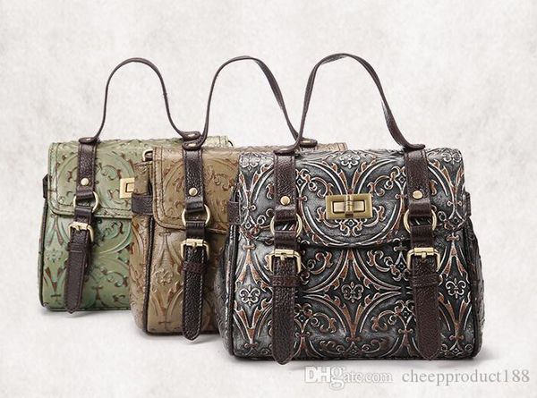 

high-end fashion luxury 2019 handbag retro handmade leather layer cowhide embossing shoulder bag 19*22*10cm wholesale bags