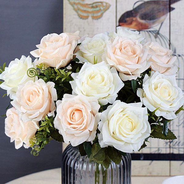 

white rose artificial flowers silk bouquet big rose for wedding decoration fake flowers red for home table decor