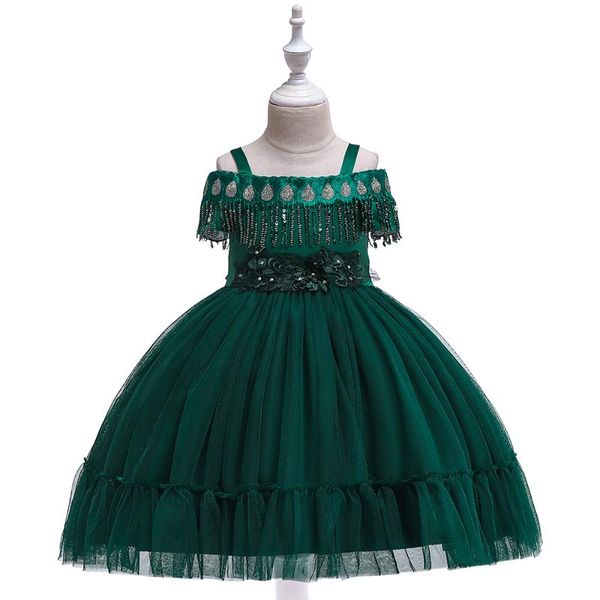 

sequined fringed sling princess dresses for girls floral lace kid clothes elegant dresses party evening wedding dress l5048, Red;yellow