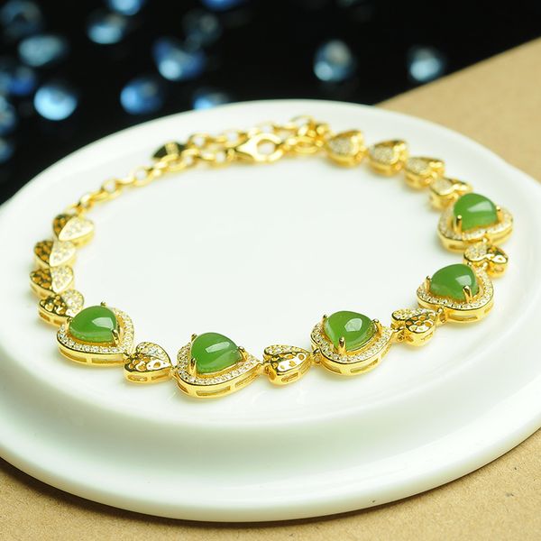 

and tianyu bracelet spinach green 925 silver set and tian biyu heart-shaped bracelet send certificate, Golden;silver
