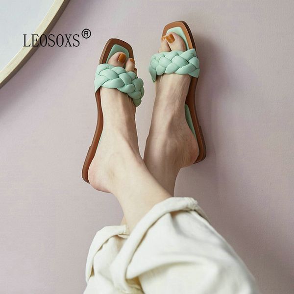 

leosoxs peep toe sweet outside slippers low heels slip on flip flop leisure soft comfortable women summer shoes, Black