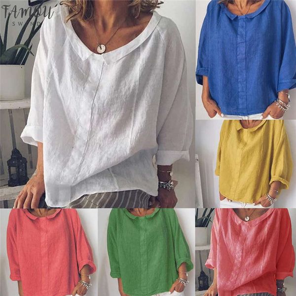 

women fashion plus size solid casual linen turtleneck t shirt brand new simple style loose vintage womans mujer, White