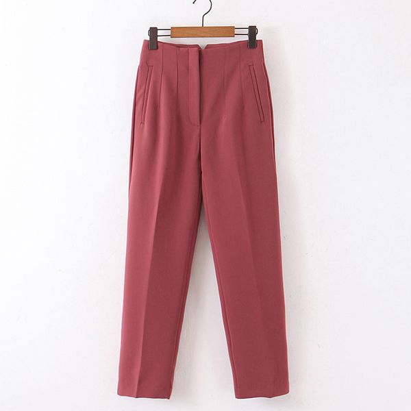 

rr straight pants women fashion casual slim solid trousers women elegant pockets ankle length pants female ladies kk, Black;white