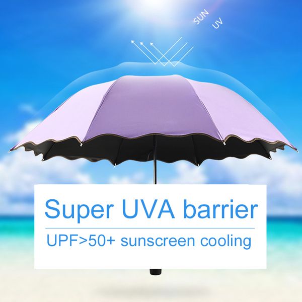 

3-folded 8 bones sunshade umbrella anti-uv umbrella dustproof portable magic flower dome travel garden waterproof