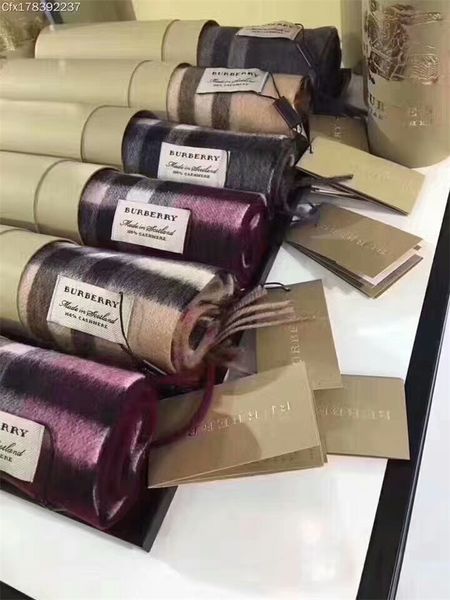 

2019 winter brand 100% cashmere scarf men and women design classic big plaid scarves pashmina infinity scarfs with roll tube box, Blue;gray