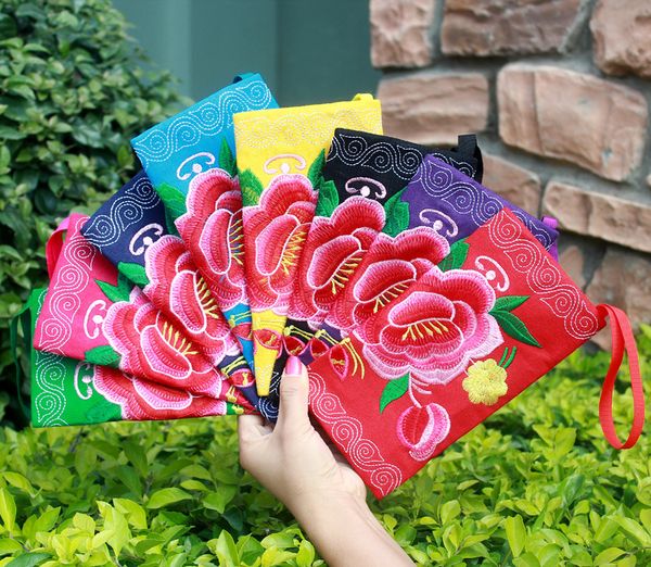 

New ethnic tyle embroidered long wallet women flower wallet day clutch large capacity coin pur e 9 color gift