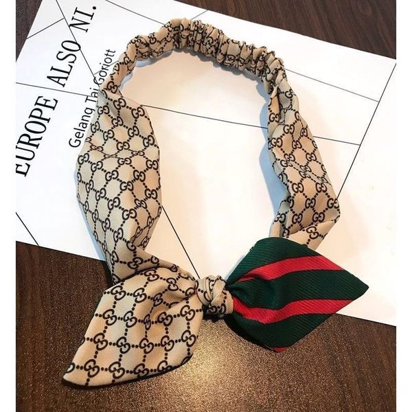 

designer turban korean style hair band women wash letters ribbon green red strip stitching rabbit eared bow all-match hair band headband jew, Silver