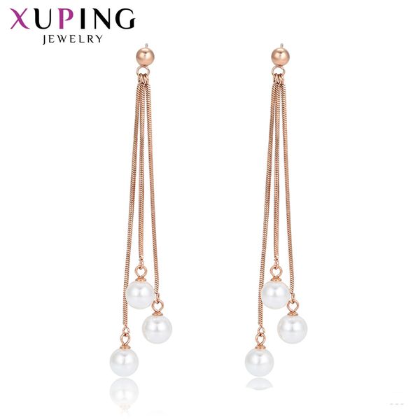

xuping elegant fantastic long imitation pearl earrings rose gold color plated style for women essential gifts s196.8-98540, Silver
