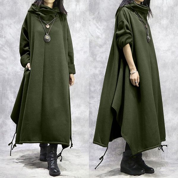 

кафтан толстовка платье женские водолазки sundress 2020 zanzea повседневный длинным рукавом толстовки vestidos женщины split maxi robe femme, Black;gray