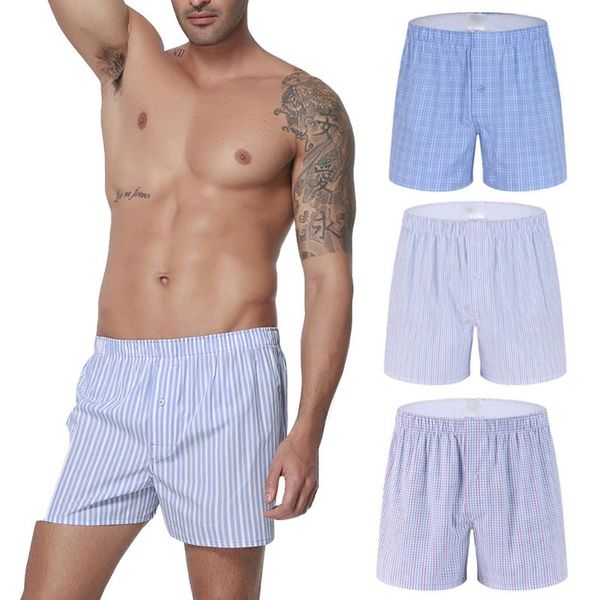 

classic plaid men's boxers cotton mens underwear trunks woven homme arrow panties boxer with elastic waistband shorts loose men, Black;white