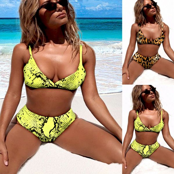 

Women High Waist Bikini Set Swimsuit Bandage Push-up Padded Bra Swimwear Bathing
