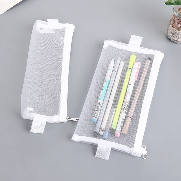 

pencil bag transparent mesh school pencil case large capacity nylon pen bag case for kid gift office supplies creative papeterie