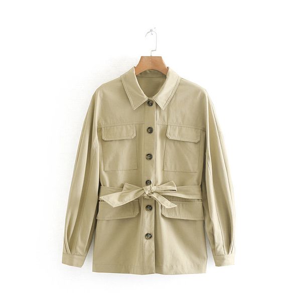 

women safari style solid color pockets casual jacket ladies retro long sleeve bow tied sashes outwear coats leisure ct258, Black;brown