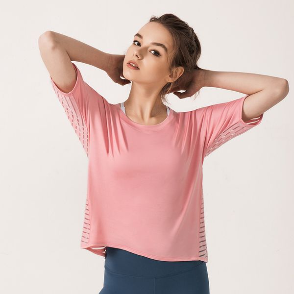 

women gym shirts quick dry mesh yoga crop women workout fitness running sport loose shirts yoga sportswear, White;red