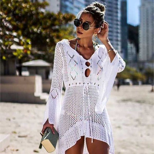 

bikini cover up bathing suit pullover swimsuit knitted swimwear mujer summer beach dress wear crochet see-through, White;black