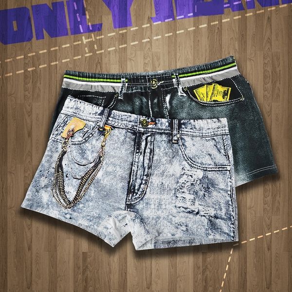 

men's denim cotton shorts and under printed boxer pants couple underpants personalized men's shorts, Black;white
