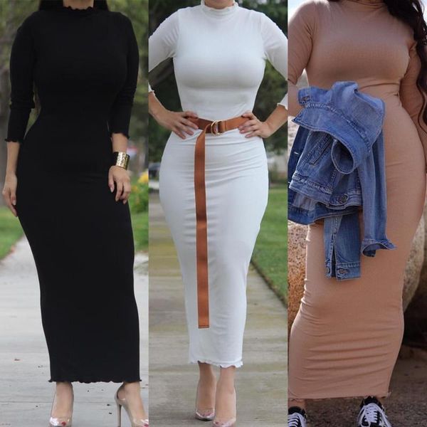 

ethnic clothing muslim plain thick bodycon slim dress stretch long maxi kaftan women pencil robe islamic dubai arab jilbab sheath, Red