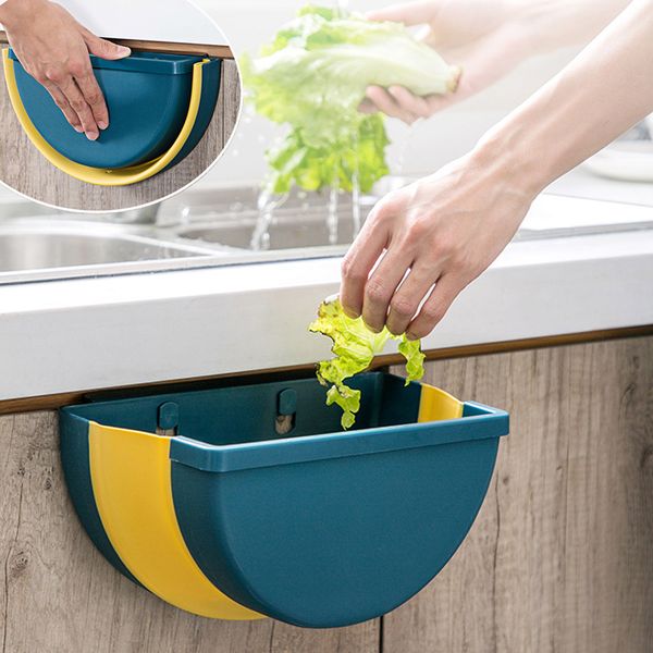 

folding waste bin kitchen cabinet door hanging trash can foldable car bathroom garbage storage trashcan