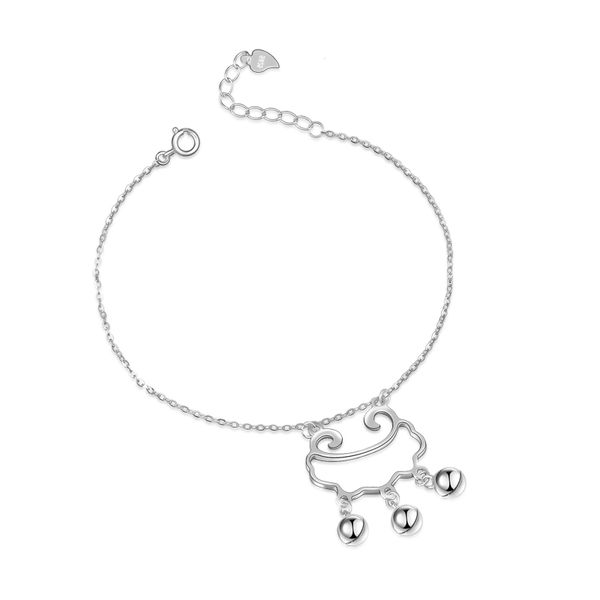 

fashion chinese style bell lock girl bracelet 100% 925 sterling silver simple classic link bracelet woman jewelry christmas gift, Black