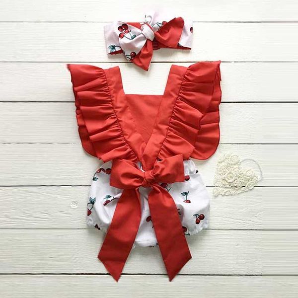

cute infant newborn baby girls fruit rompers backless ruffles bow jumpsuit playsuit sunsuit summer toddler baby girl clothing, Blue