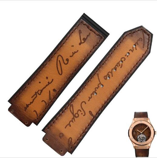 

leather band strap vintage hand strap big bang fusion king extreme watch with male bullet 25*19mm, Black;brown