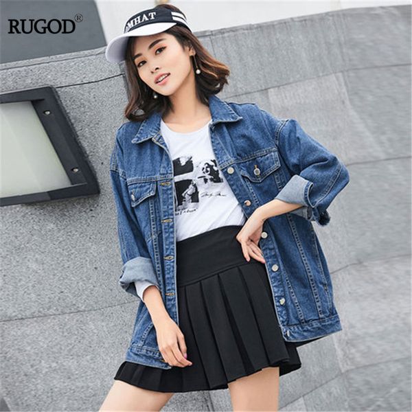 

rugod new autumn casual loose jean jacket women vintage boyfriend style denim coat plus size cowboy jean jacket, Black;brown