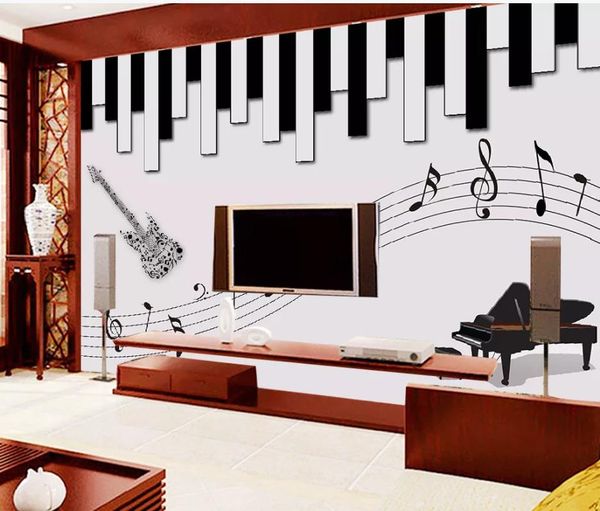 3d música mural piano guitarra fundo parede moderna papel de parede para sala de estar