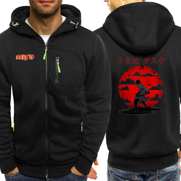 

naruto uchiha sasuke 2019 autumn streetwear mens hooded fashion long sleeve anime jackets zipper casual coat sportswear hoodie, Black;brown