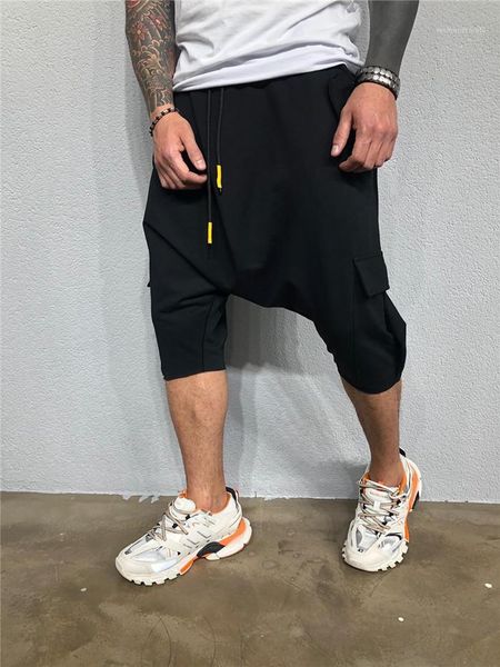 

solid color capris pants fashion style hip hop homme clothing drawstring casual apparel mens fashion designer, Black