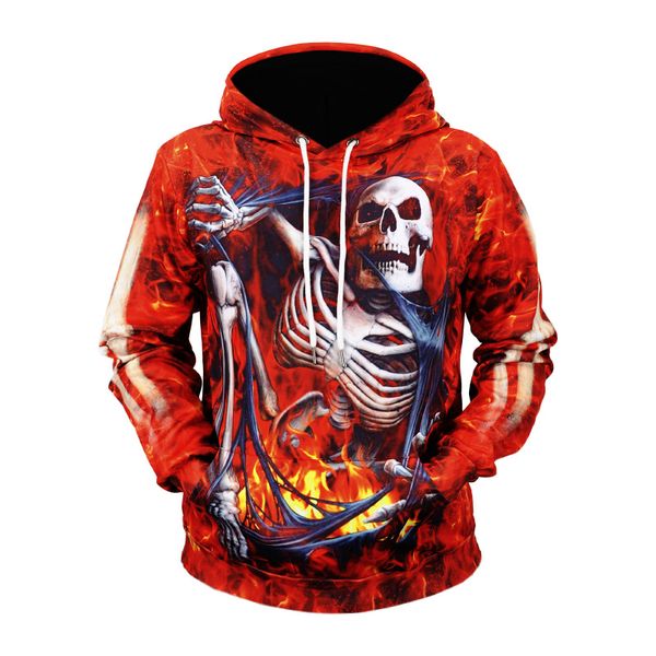 

amazon autumn and winter large size men's sweatshirts & hoodies new style naked eye 3d flame skeleton printed hoodie 2019 couple, Black