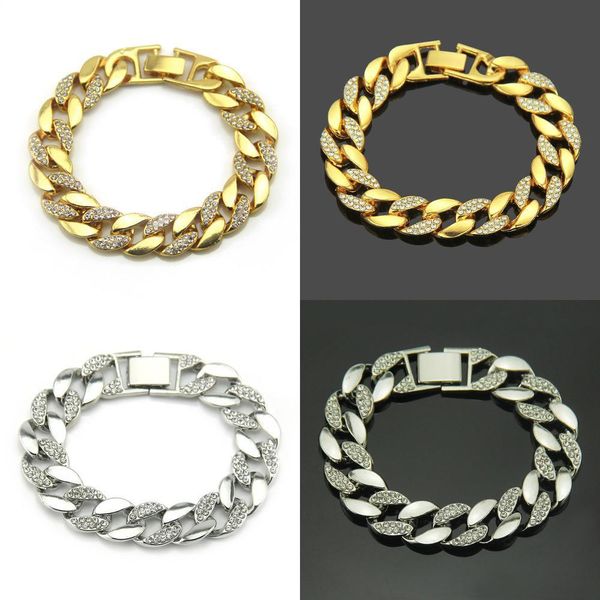 

rhinestone bracelet man gold-plated bracelet cuba chain classic crystal gemstone wedding fine jewelry jewellery luxury jewelry, Black