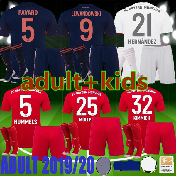 

19 20 bayern men munich pavard boys soccer jersey kids kits 2019 2020 lewandowski muller hernandez kimmich youth football sets shirt, Black
