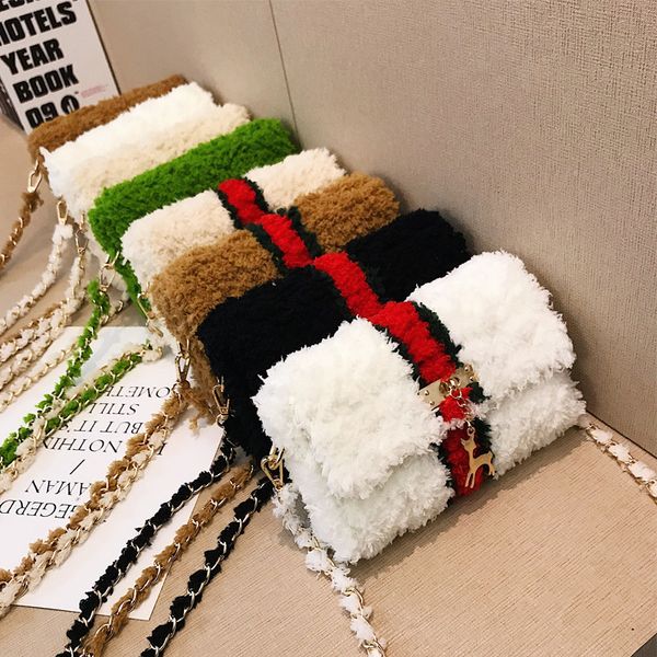 

2019 new unique designer plush striped bag fashion chain diagonal bag hand-woven fashion casual women purse and handbags