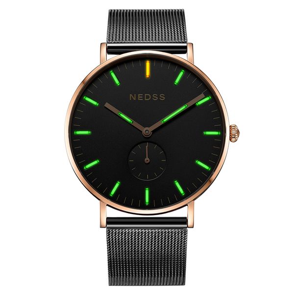 

nedss dw simple styles tritium watch men quartz steel watch luminous supper slim case waterproof male clock relogio masculino t200409, Slivery;brown