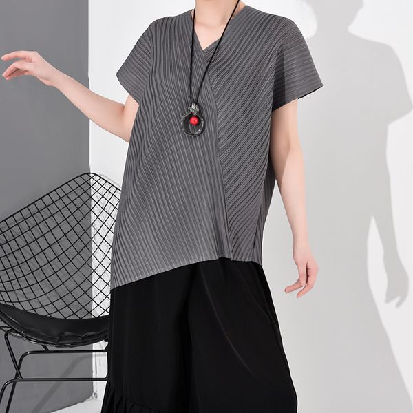 

lanmrem] 2020 new spring summer lapel long sleeve shirt women blouse fashion tide v-neck short sleeves asymmetrical wh72512, White