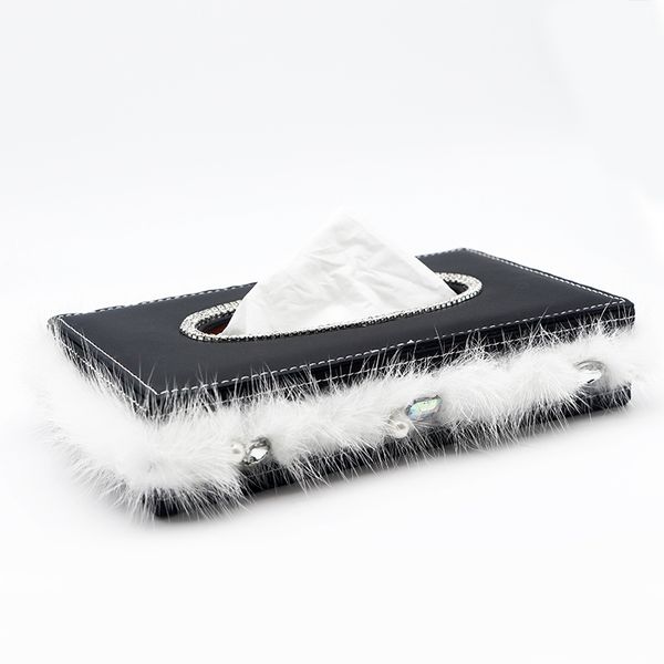 

winter feather crystal car tissue box rhinestone diamond auto tissue holder block-type car styling decoration for girls women