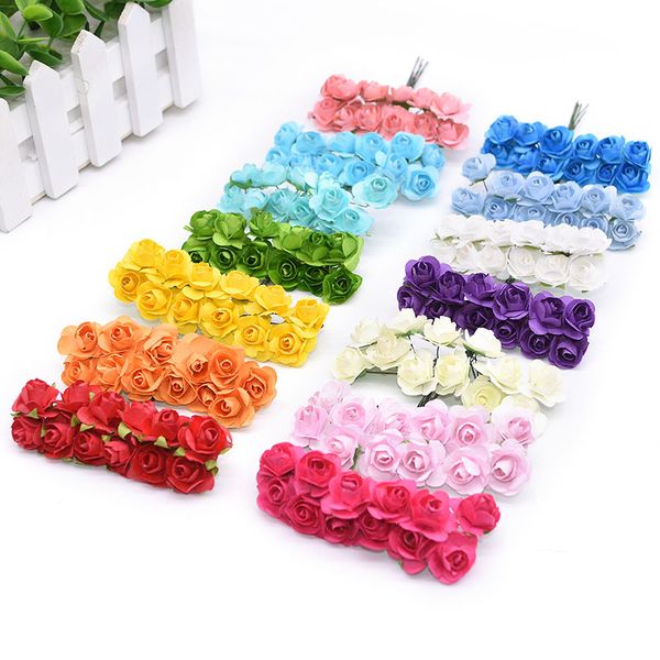 

72/144pcs 2cm mini artificial paper rose flower head for wedding decoration diy wreath gift scrapbooking craft supplies