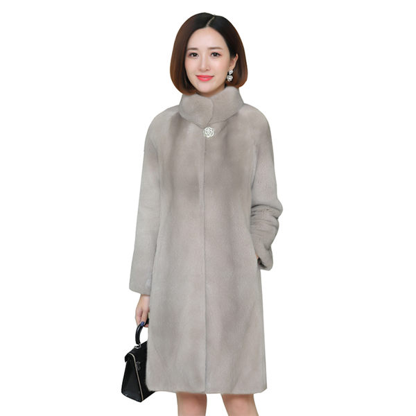 

mink coat female whole mink parka jacket medium long warm winter new female fashion fur fur coats women overcoat, Black
