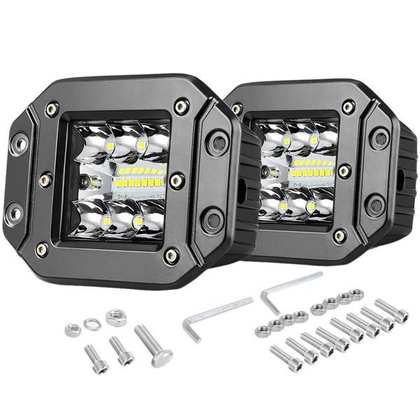 

flush mount led pods 2pcs 5 inch led strip 42w three rows 27000lm upgrade chipset floodlight combination beam for truck suv mari