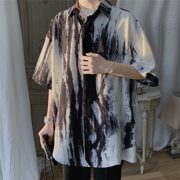 

2020 summer new youth popular male loose tie dyed five-point sleeve shirt fashion casual wild single-breasted jacket coat, White;black