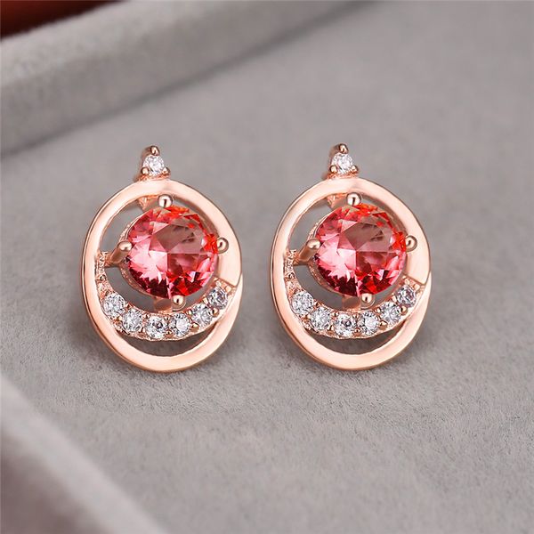 

minimalist female pink yellow stud earrings cute rose gold silver color earrings charm round crystal wedding for women, Golden;silver