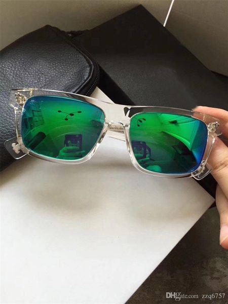 

new popular retro men sunglasses punk style crh designer retro square frame with leather box coating reflective anti-uv lens quality, White;black
