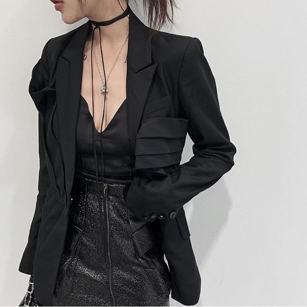 

original design asymmetry women blazers and jackets slim was thin creased black suit streetwear blazer feminino gcc3207, White;black