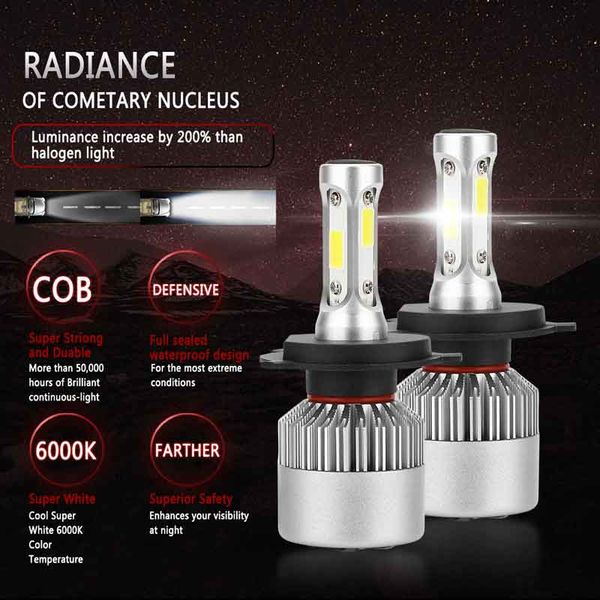 

2pcs h4/hb2/9003 cob super bright led headlight conversion kits bulbs replacement 60w hid fog lamp white