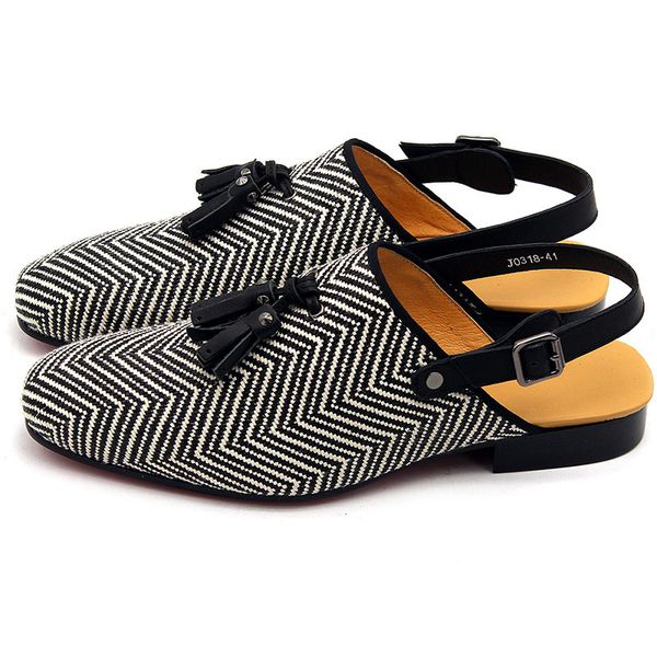 

designer buckle men slippers fashion tassel slip on sandals summer casual shoes men comfortable outdoor sandals, Black