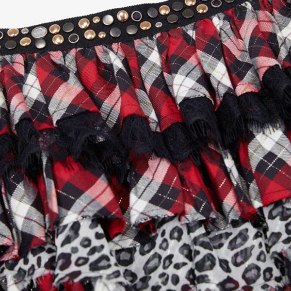 

elfstyle кружева лоскутная контраст плед leopard ruffled layer юбка особенности бисероплетение подробности, Black
