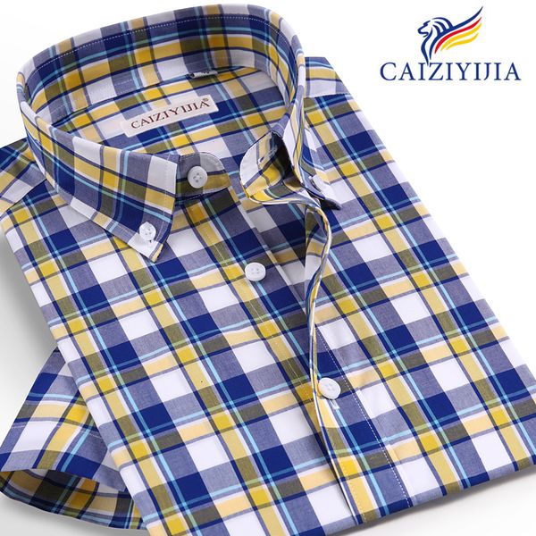 

men's casual shirts summer short sleeve plaid checkered shirt pocket-less design button-down collar standard-fit cotton gingham, White;black