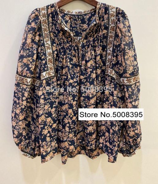 

elfstyle] - vintage violette printed cotton blouse v-образным вырезом с длинными рукавами негабаритные топы 2020 new, White